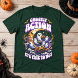 Ghostly Action T-Shirt – Skull & Reaper Gothic Graphic Graphic Tee - Color: forest green