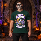 Ghostly Action T-Shirt – Skull & Reaper Gothic Graphic Graphic Tee - Color: forest green