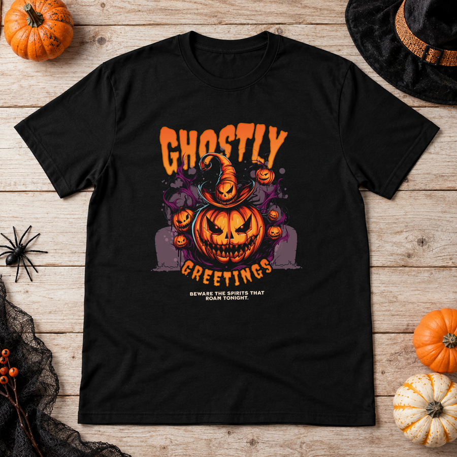 Ghostly Greetings T-Shirt – Skull & Reaper Gothic Graphic Graphic Tee - Color: black