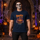 Ghostly Greetings T-Shirt – Skull & Reaper Gothic Graphic Graphic Tee - Color: navy