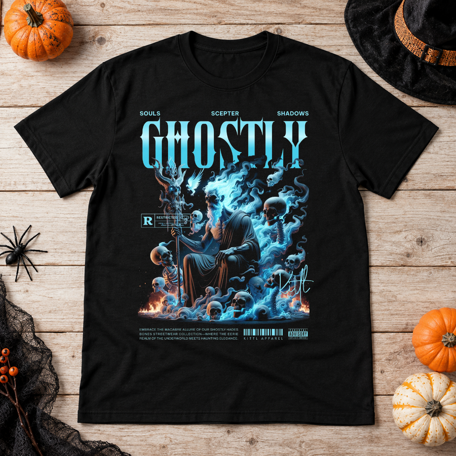 Ghostly Hades Bones Streetwear T-Shirt – Skull & Reaper Gothic Graphic Graphic Tee - Color: black