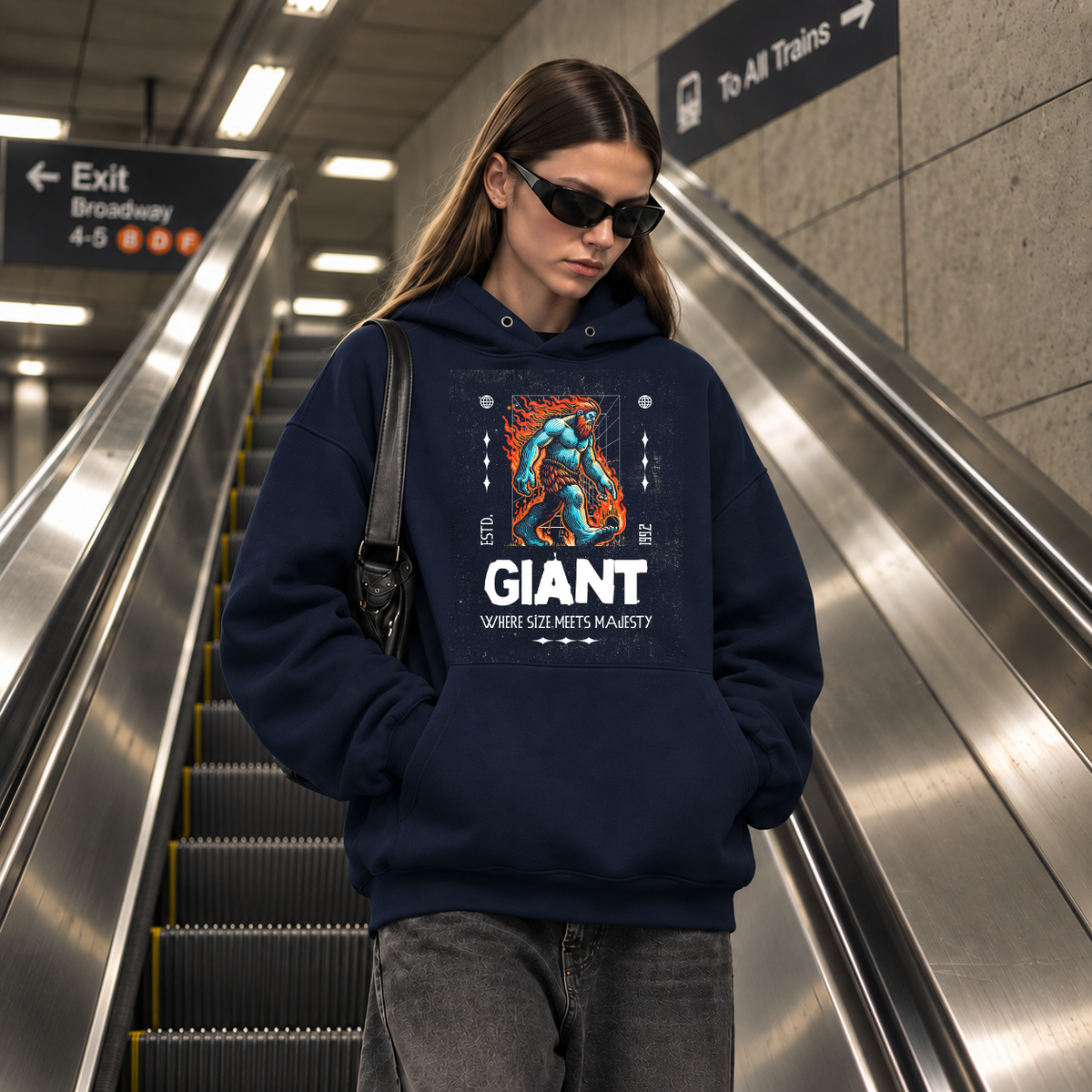 Giant Yeti Creature Hoodie – Gothic Streetwear Poster Graphic Hoodie - Color: navy