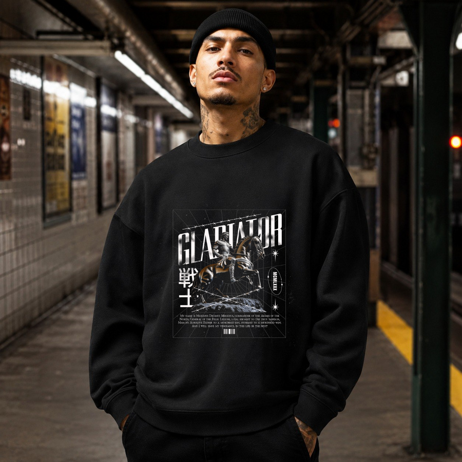 Gladiator Warrior Sweatshirt – Gothic Streetwear Poster Graphic Sweatshirt - Color: black