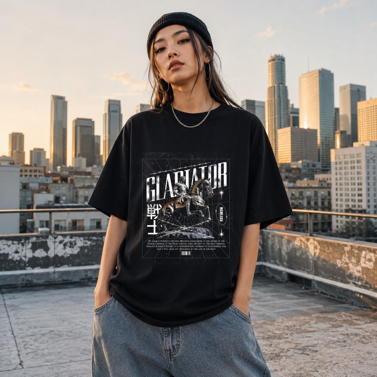 Gladiator Warrior T-Shirt – Gothic Streetwear Poster Graphic Tee - Color: Black
