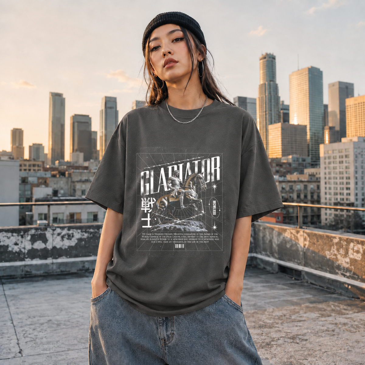 Gladiator Warrior T-Shirt – Gothic Streetwear Poster Graphic Tee - Color: Dark Heather