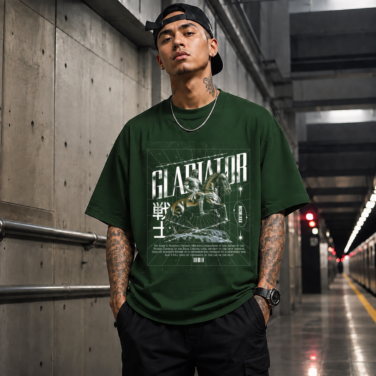 Gladiator Warrior T-Shirt – Gothic Streetwear Poster Graphic Tee - Color: Forest Green