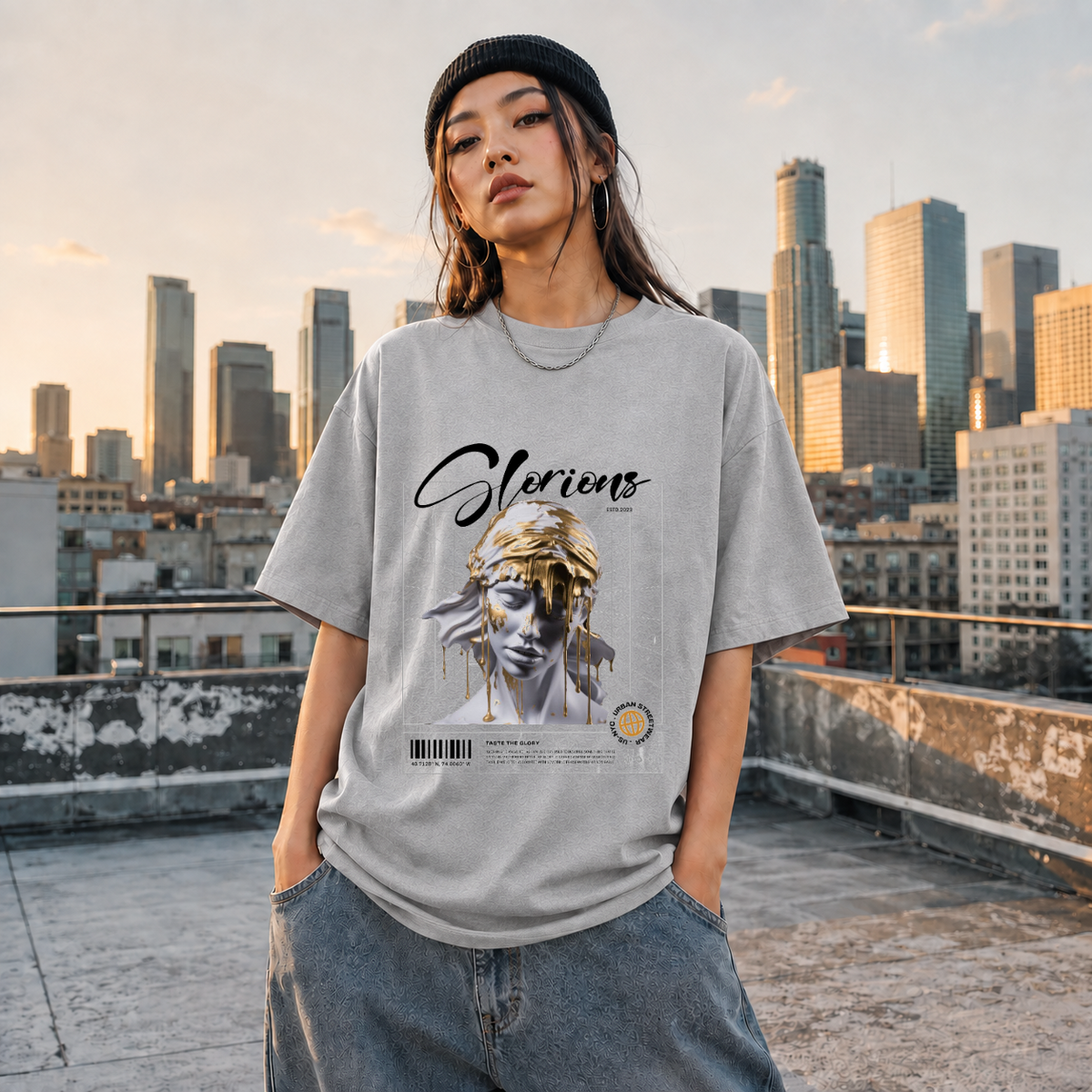 Glorious Statue Gold Drip T-Shirt – Dark Art / Renaissance Aesthetic Graphic Tee - Color: sport grey