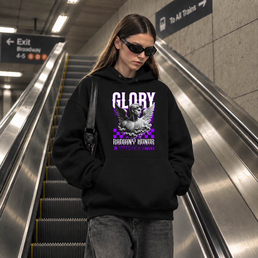 Glory Radiant Honor Angel Hoodie – Gothic Streetwear Poster Graphic Hoodie - Color: black
