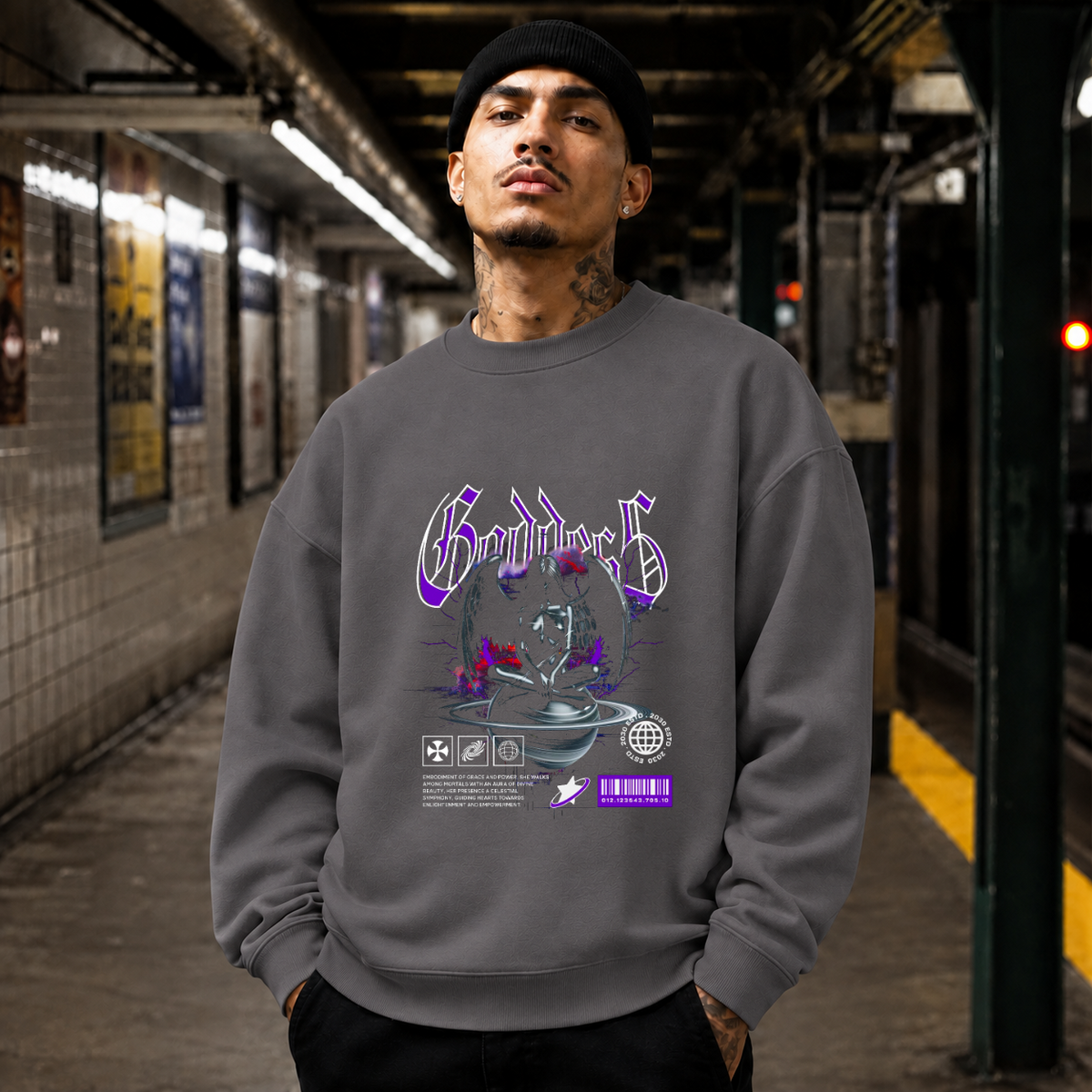 Goddess Planet Sweatshirt – Dark Editorial / Gothic Streetwear Sweatshirt - Color: charcoal