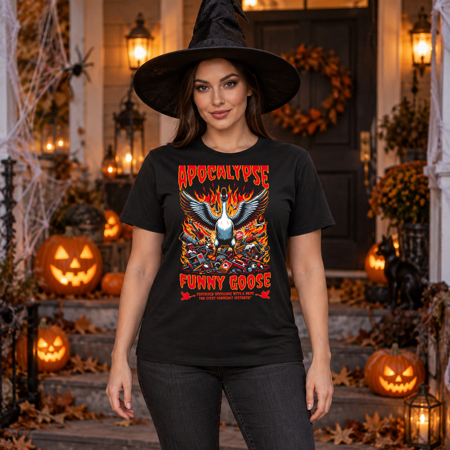 Goose Apocalypse Funny Bird Cute Honk Animal T-Shirt – Zombie & Monster Horror Graphic Graphic Tee - Color: black