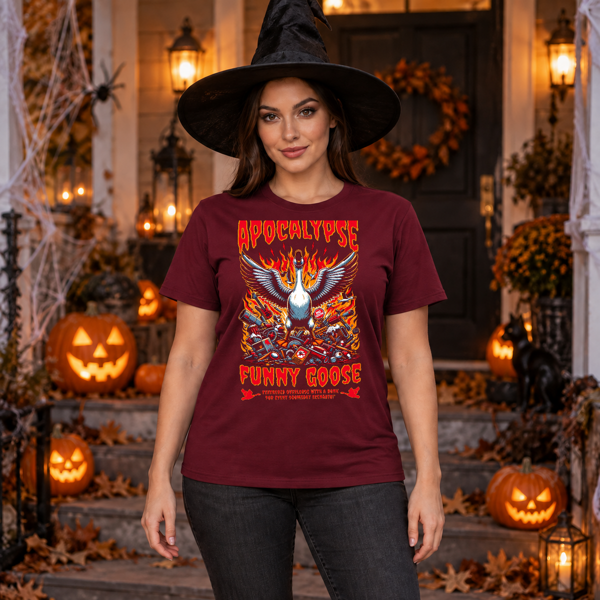Goose Apocalypse Funny Bird Cute Honk Animal T-Shirt – Zombie & Monster Horror Graphic Graphic Tee - Color: maroon