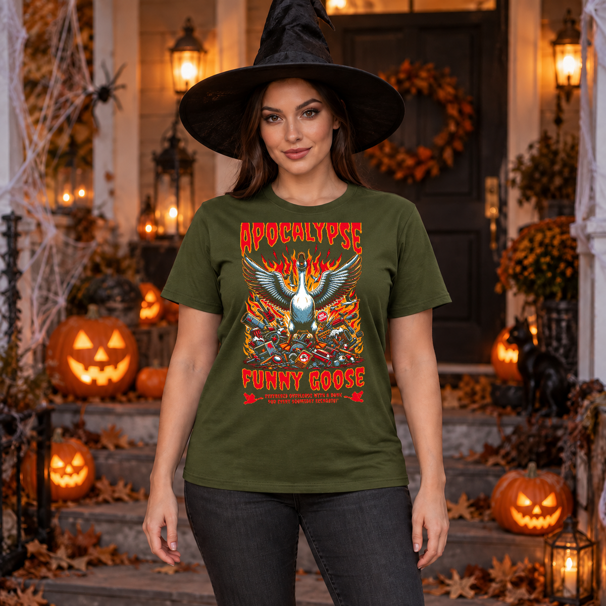 Goose Apocalypse Funny Bird Cute Honk Animal T-Shirt – Zombie & Monster Horror Graphic Graphic Tee - Color: military green