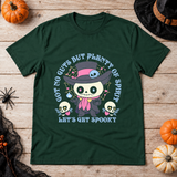 Got No Guts But Plenty Of Spirit Funny Bones T-Shirt – Skull & Reaper Gothic Graphic Graphic Tee - Color: forest green