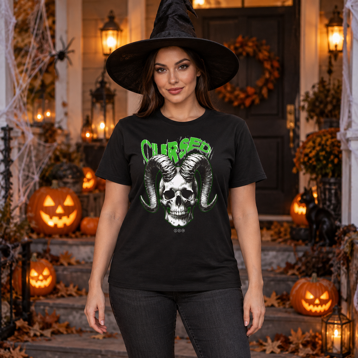 Gothic Cursed Skull T-Shirt – Skull & Reaper Gothic Graphic Graphic Tee - Color: black