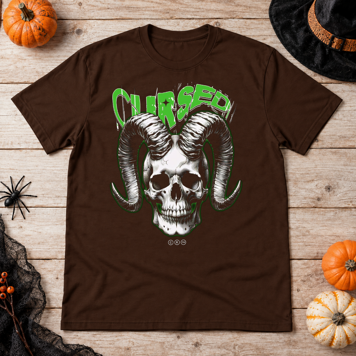 Gothic Cursed Skull T-Shirt – Skull & Reaper Gothic Graphic Graphic Tee - Color: chocolate
