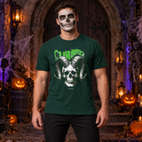 Gothic Cursed Skull T-Shirt – Skull & Reaper Gothic Graphic Graphic Tee - Color: forest green