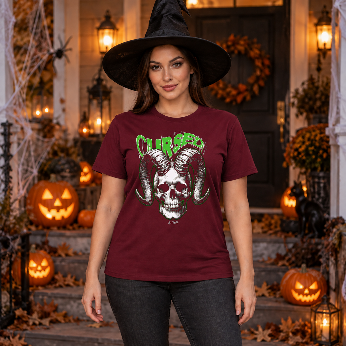 Gothic Cursed Skull T-Shirt – Skull & Reaper Gothic Graphic Graphic Tee - Color: maroon