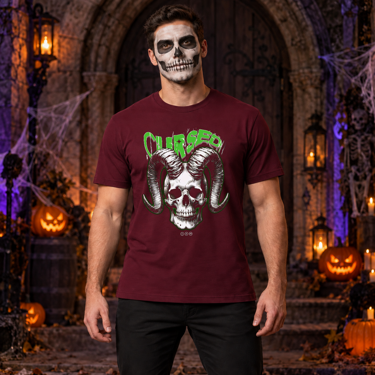 Gothic Cursed Skull T-Shirt – Skull & Reaper Gothic Graphic Graphic Tee - Color: maroon
