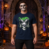 Gothic Cursed Skull T-Shirt – Skull & Reaper Gothic Graphic Graphic Tee - Color: navy
