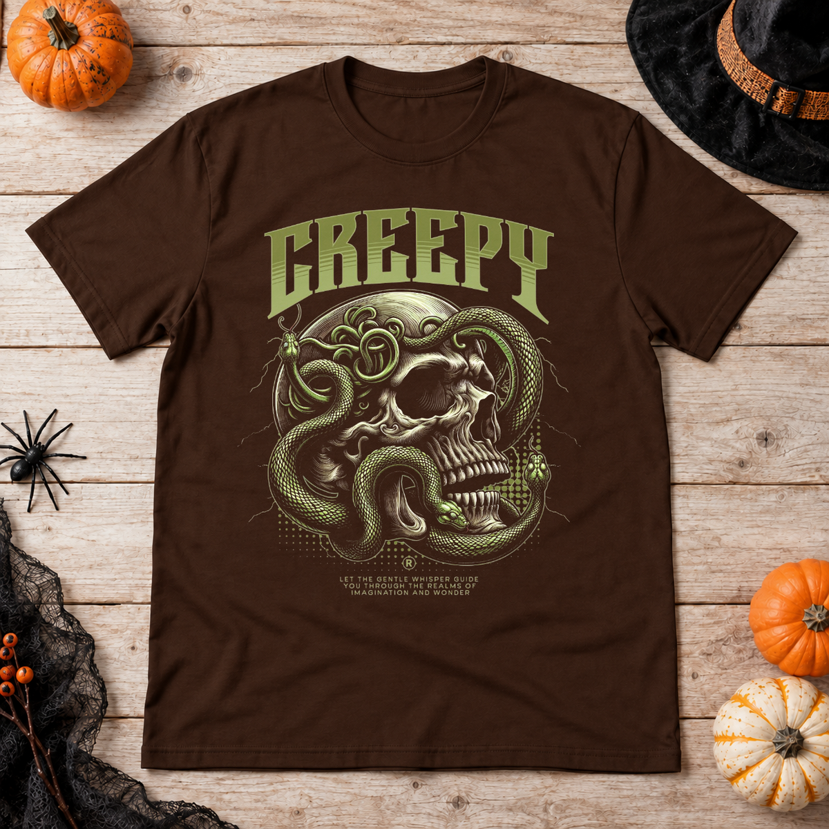 Gothic Snake Skull T-Shirt – Skull & Reaper Gothic Graphic Graphic Tee - Color: chocolate