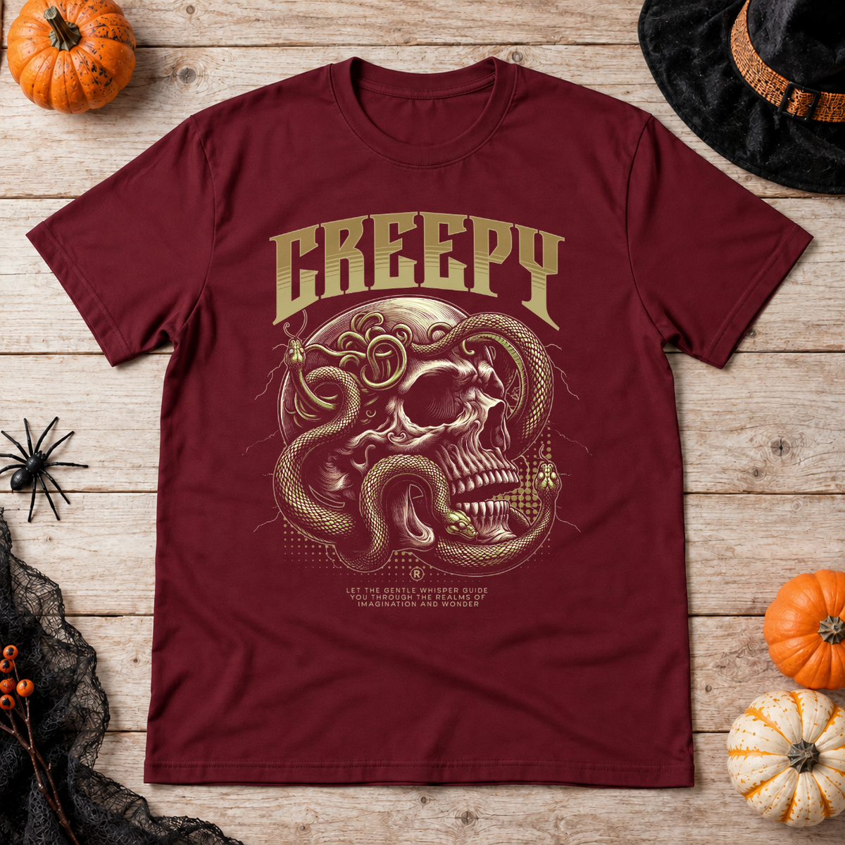 Gothic Snake Skull T-Shirt – Skull & Reaper Gothic Graphic Graphic Tee - Color: maroon