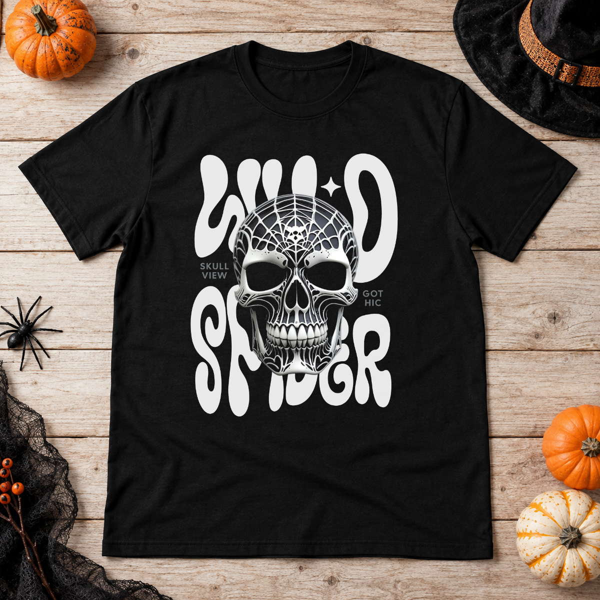 Gothic Spider Skull T-Shirt – Dark Gothic Halloween Graphic Graphic Tee - Color: black