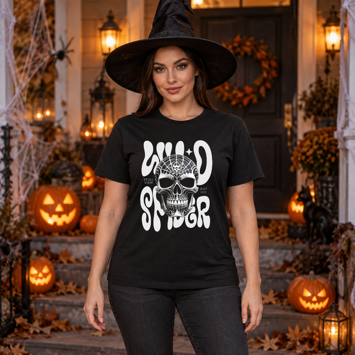 Gothic Spider Skull T-Shirt – Dark Gothic Halloween Graphic Graphic Tee - Color: black