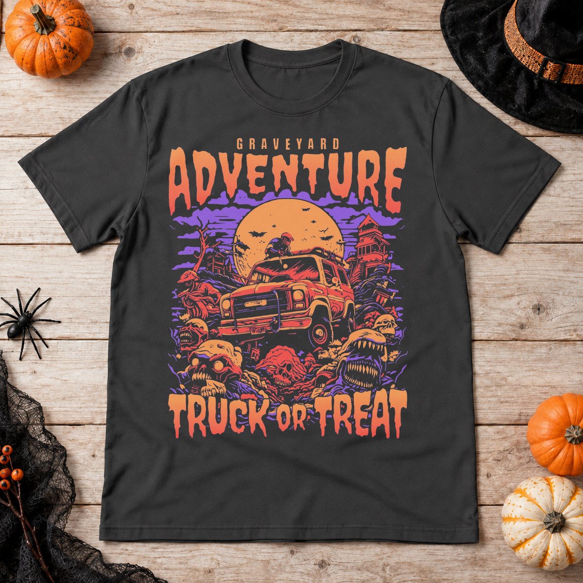 Graveyard Adventure T-Shirt – Dark Editorial Graphic Design Graphic Tee - Color: charcoal