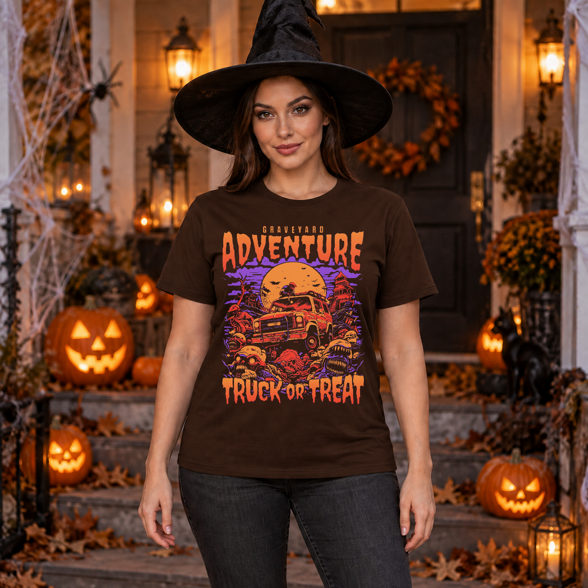 Graveyard Adventure T-Shirt – Dark Editorial Graphic Design Graphic Tee - Color: chocolate
