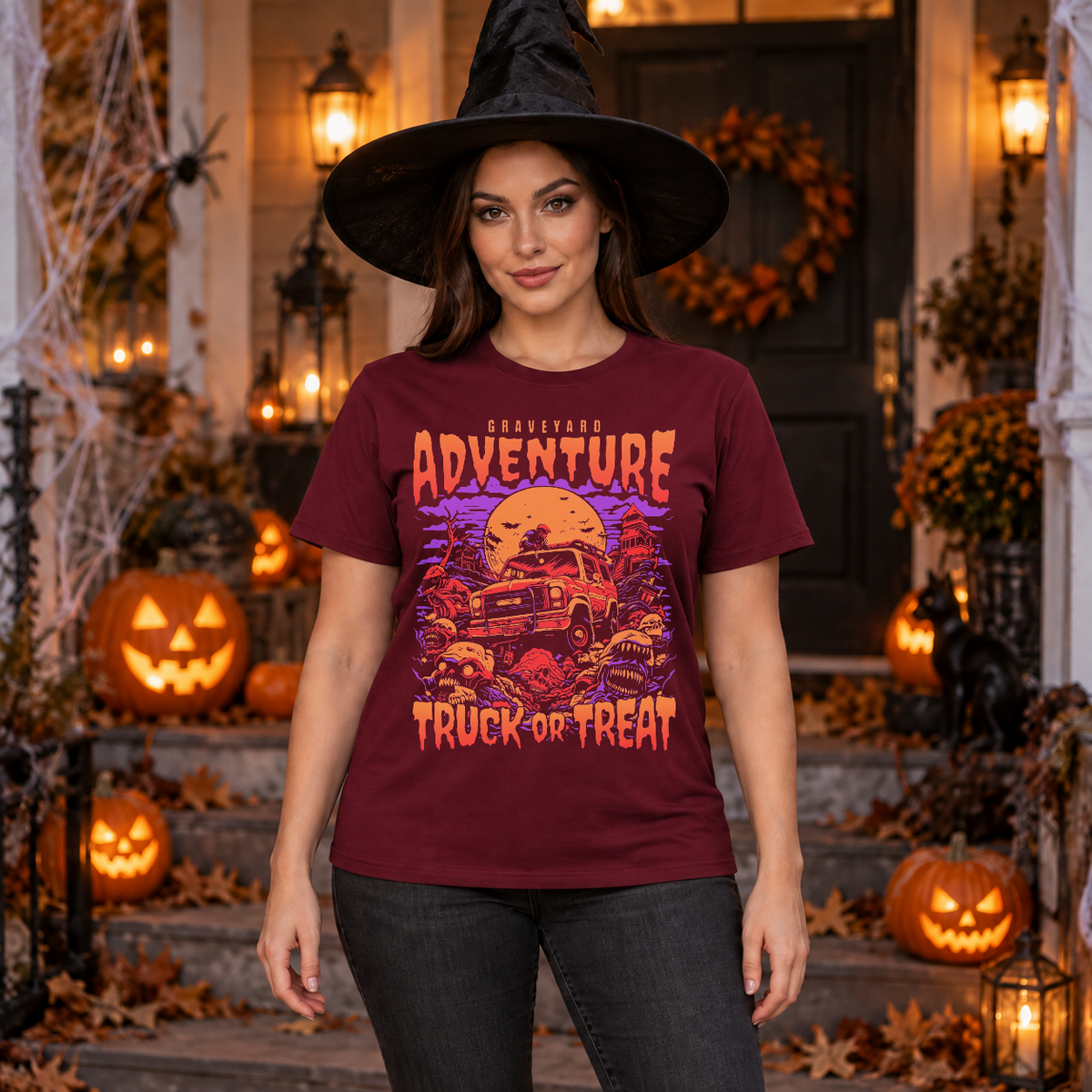Graveyard Adventure T-Shirt – Dark Editorial Graphic Design Graphic Tee - Color: maroon