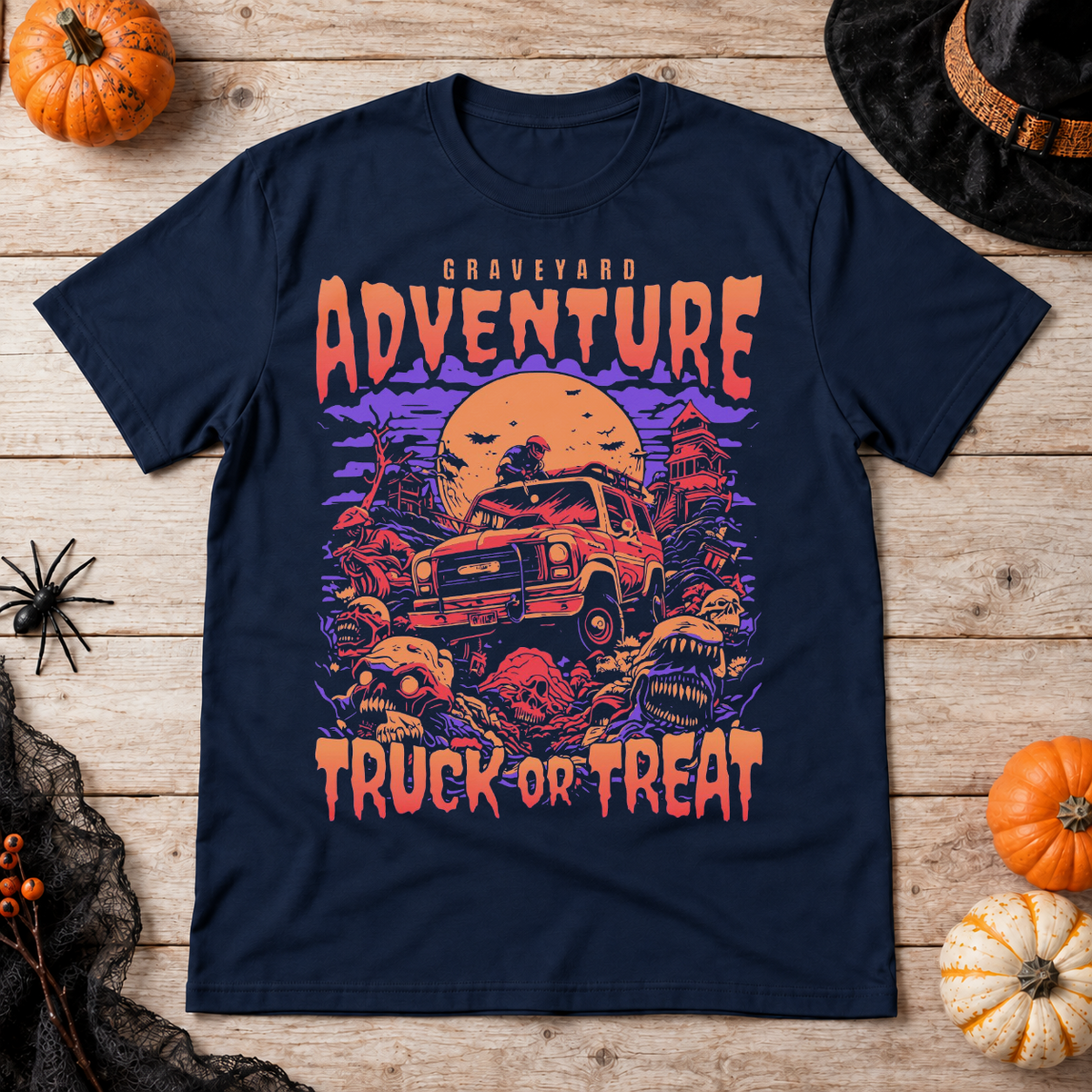 Graveyard Adventure T-Shirt – Dark Editorial Graphic Design Graphic Tee - Color: navy