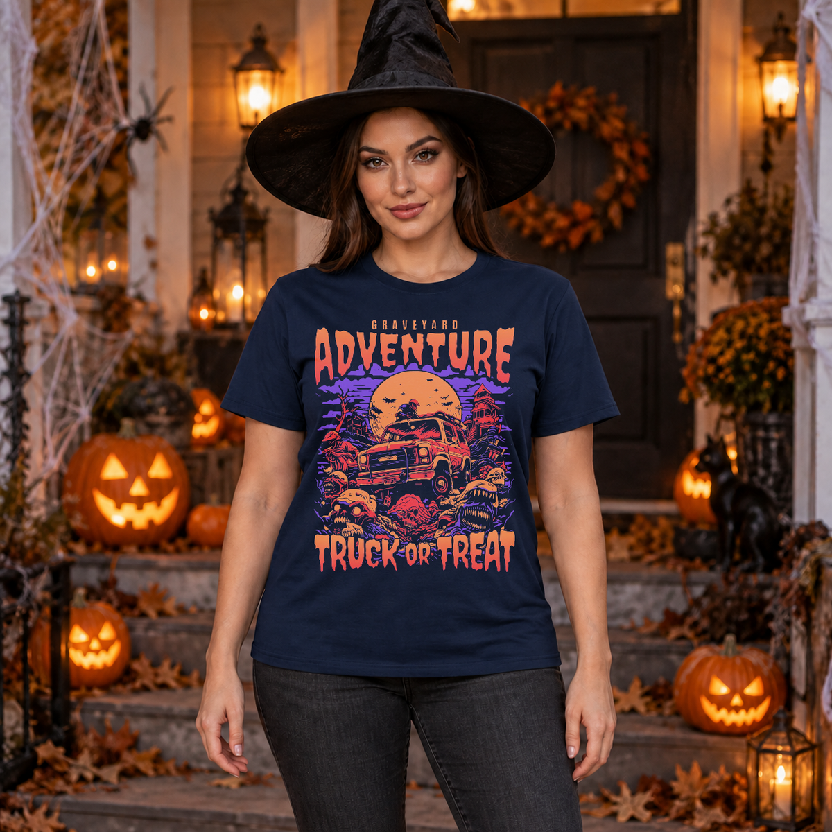 Graveyard Adventure T-Shirt – Dark Editorial Graphic Design Graphic Tee - Color: navy