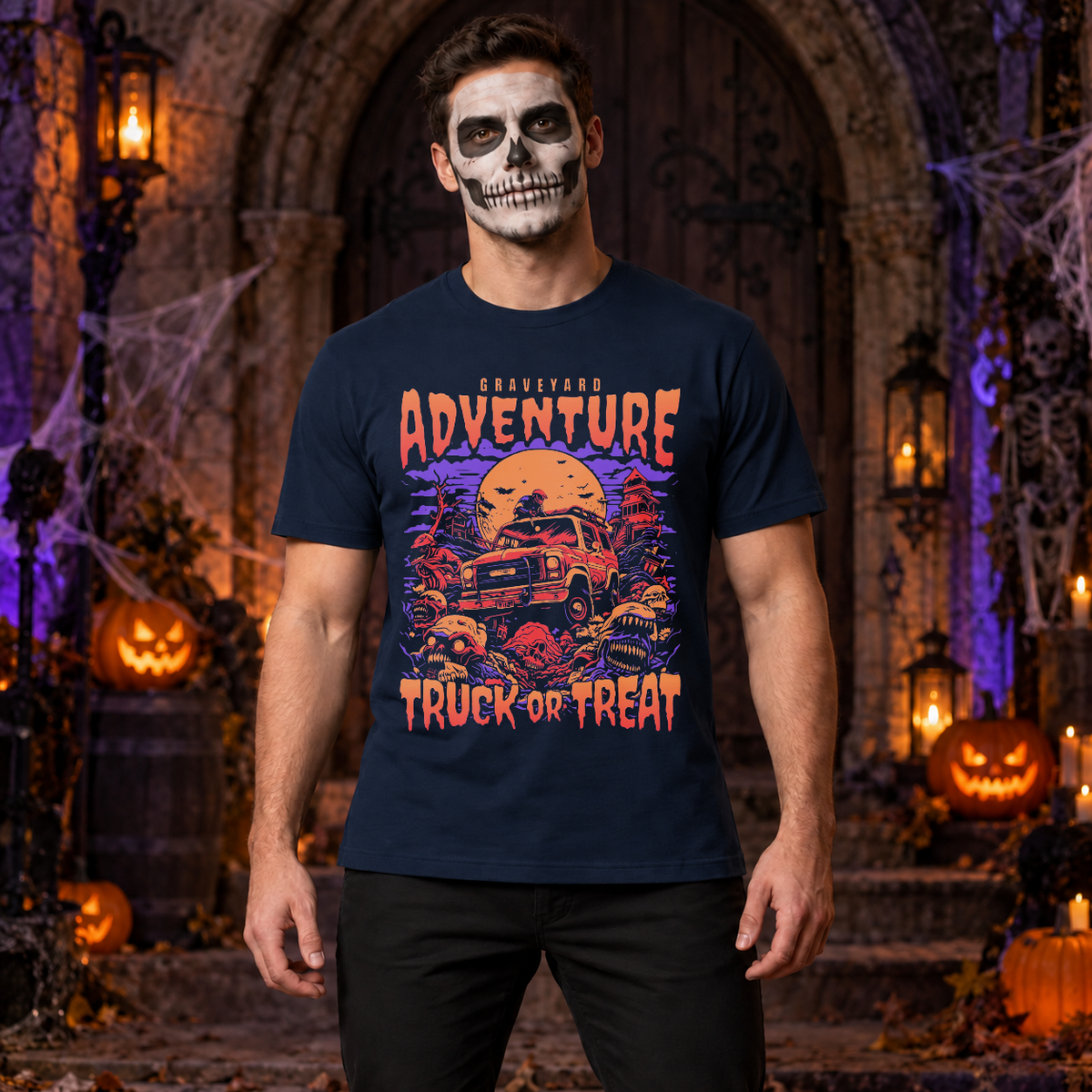 Graveyard Adventure T-Shirt – Dark Editorial Graphic Design Graphic Tee - Color: navy