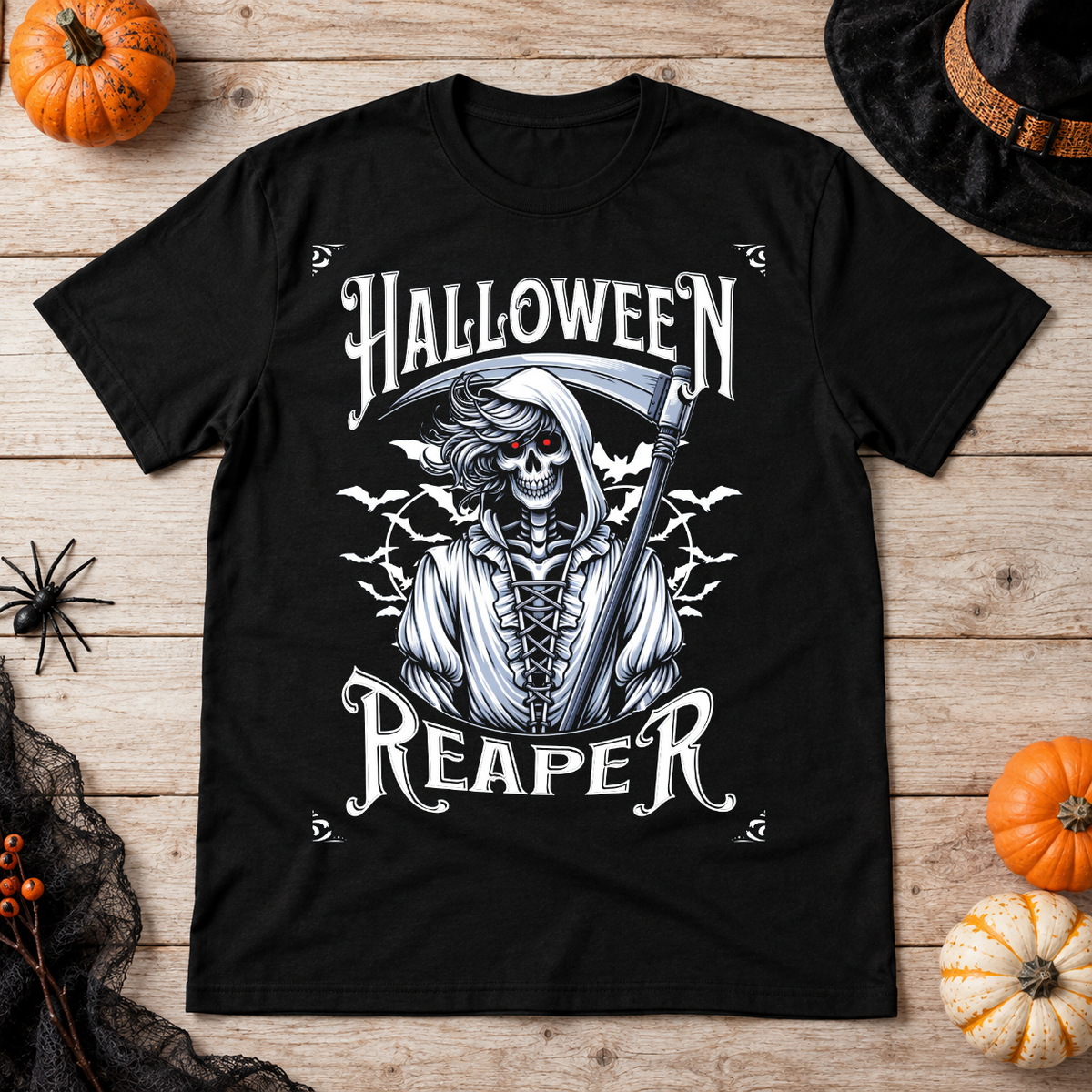 Grim Reaper Halloween Skeleton Funny Death Bones T-Shirt – Skull & Reaper Gothic Graphic Graphic Tee - Color: black