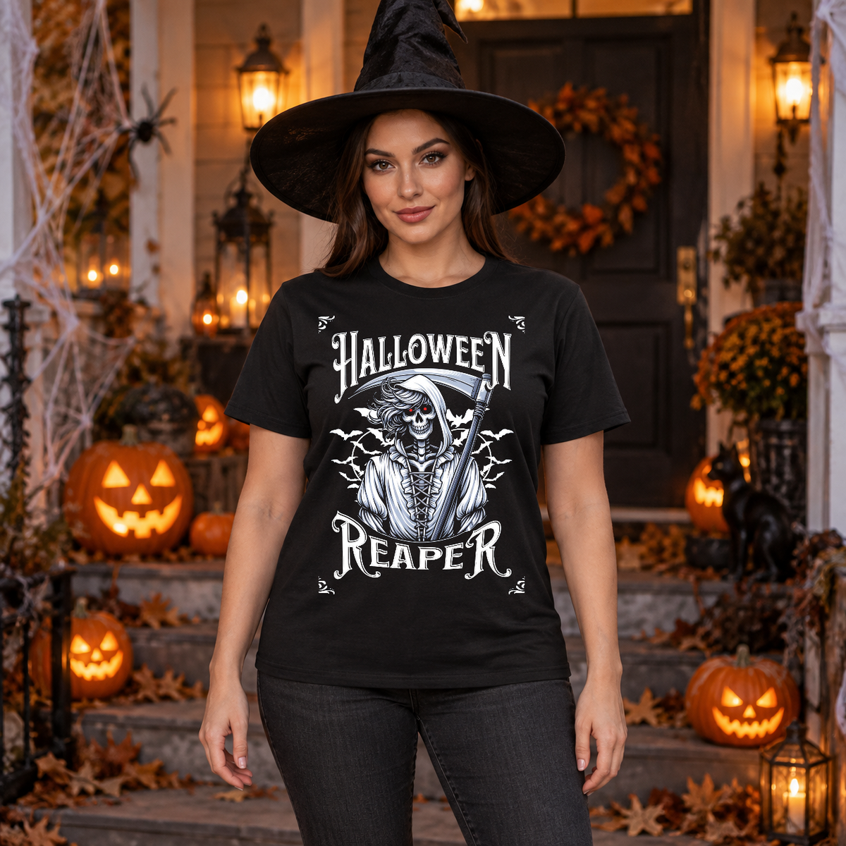 Grim Reaper Halloween Skeleton Funny Death Bones T-Shirt – Skull & Reaper Gothic Graphic Graphic Tee - Color: black
