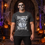 Grim Reaper Halloween Skeleton Funny Death Bones T-Shirt – Skull & Reaper Gothic Graphic Graphic Tee - Color: dark heather