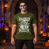 Grim Reaper Halloween Skeleton Funny Death Bones T-Shirt – Skull & Reaper Gothic Graphic Graphic Tee - Color: military green