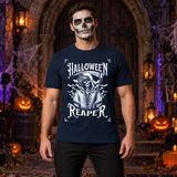 Grim Reaper Halloween Skeleton Funny Death Bones T-Shirt – Skull & Reaper Gothic Graphic Graphic Tee - Color: navy