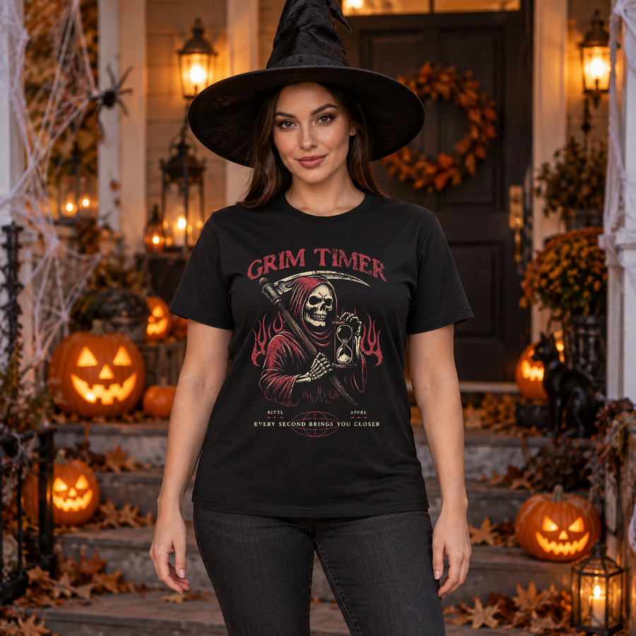 Grim reaper holding hourglass T-Shirt – Skull & Reaper Gothic Graphic Graphic Tee - Color: black