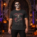 Grim reaper holding hourglass T-Shirt – Skull & Reaper Gothic Graphic Graphic Tee - Color: charcoal