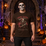 Grim reaper holding hourglass T-Shirt – Skull & Reaper Gothic Graphic Graphic Tee - Color: chocolate