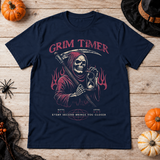 Grim reaper holding hourglass T-Shirt – Skull & Reaper Gothic Graphic Graphic Tee - Color: navy