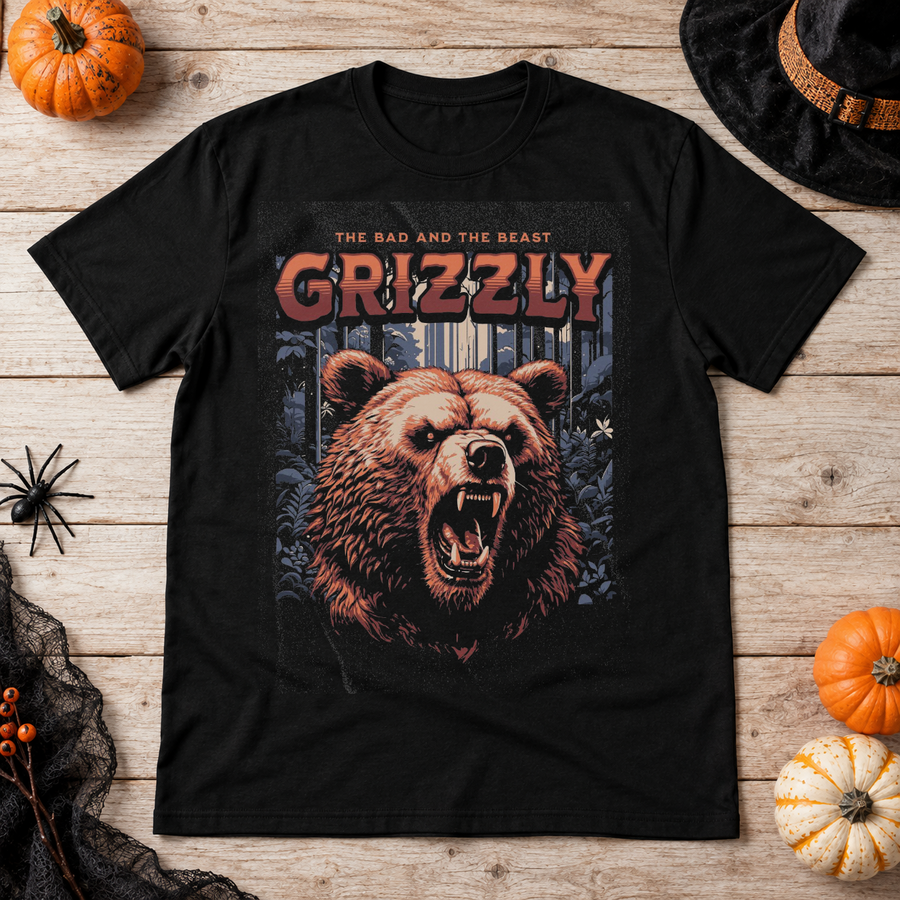 Grizzly Bear T-Shirt – Animal Streetwear Graphic Graphic Tee - Color: black