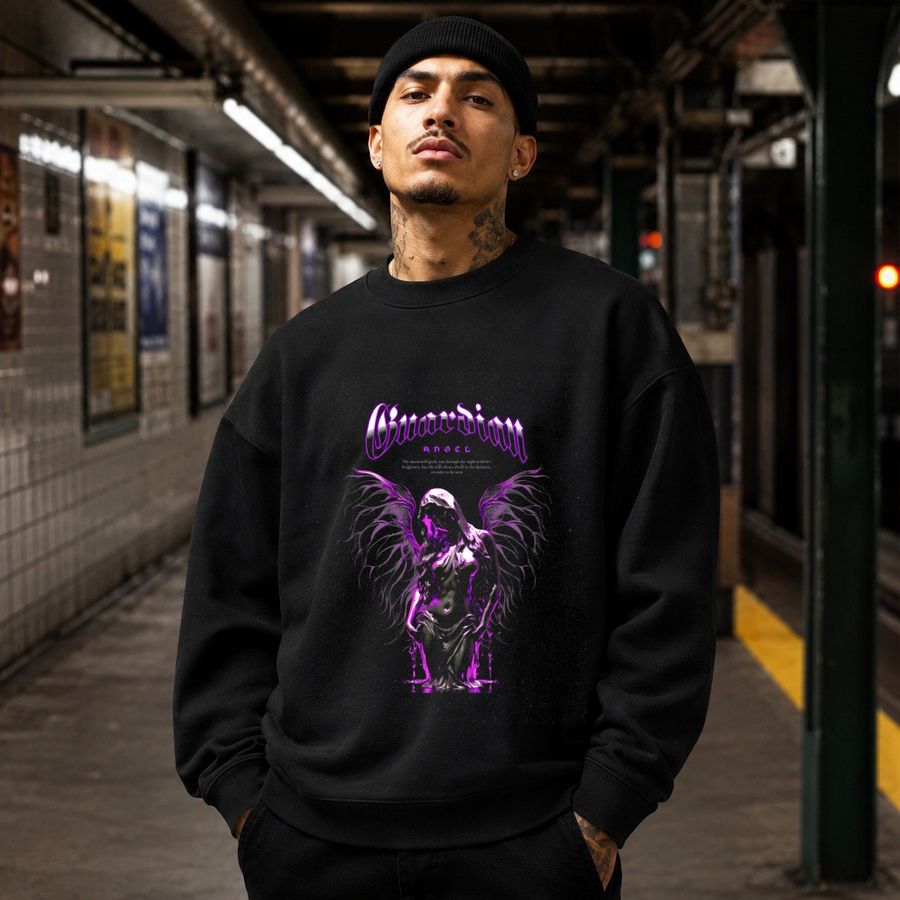 Guardian Angel Dark Silhouette Sweatshirt – Dark Editorial / Gothic Streetwear Sweatshirt - Color: black