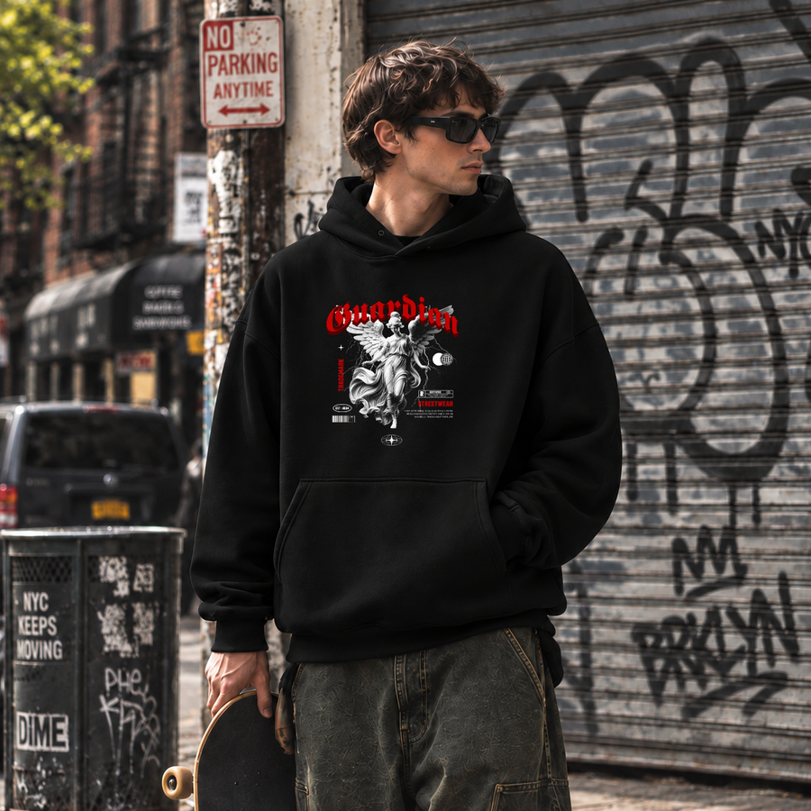 Guardian Angel Hoodie – Gothic Streetwear Poster Graphic Hoodie - Color: black