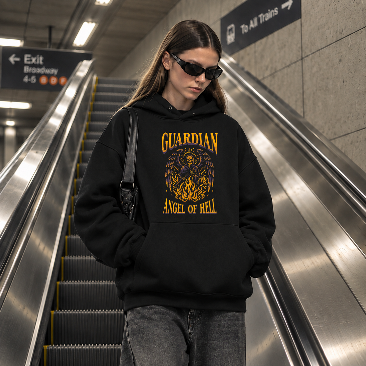 Guardian Angel of Hell Skull Hoodie – Gothic Streetwear Poster Graphic Hoodie - Color: black