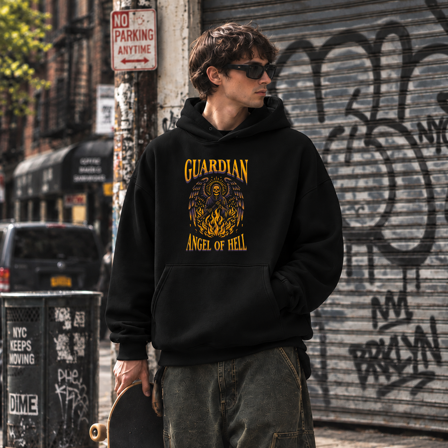 Guardian Angel of Hell Skull Hoodie – Gothic Streetwear Poster Graphic Hoodie - Color: black