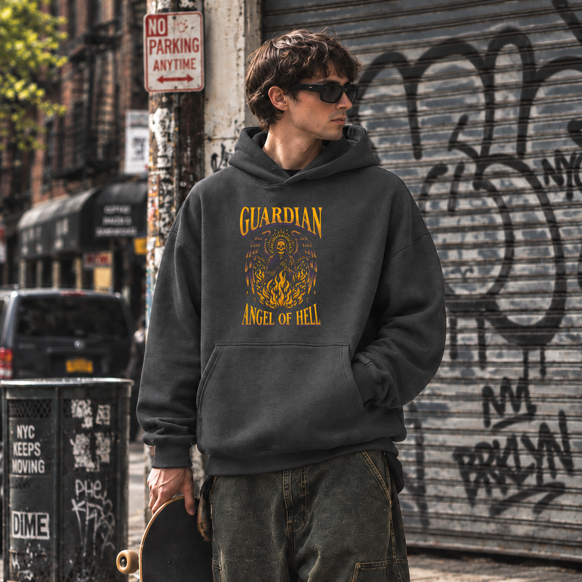 Guardian Angel of Hell Skull Hoodie – Gothic Streetwear Poster Graphic Hoodie - Color: dark heather