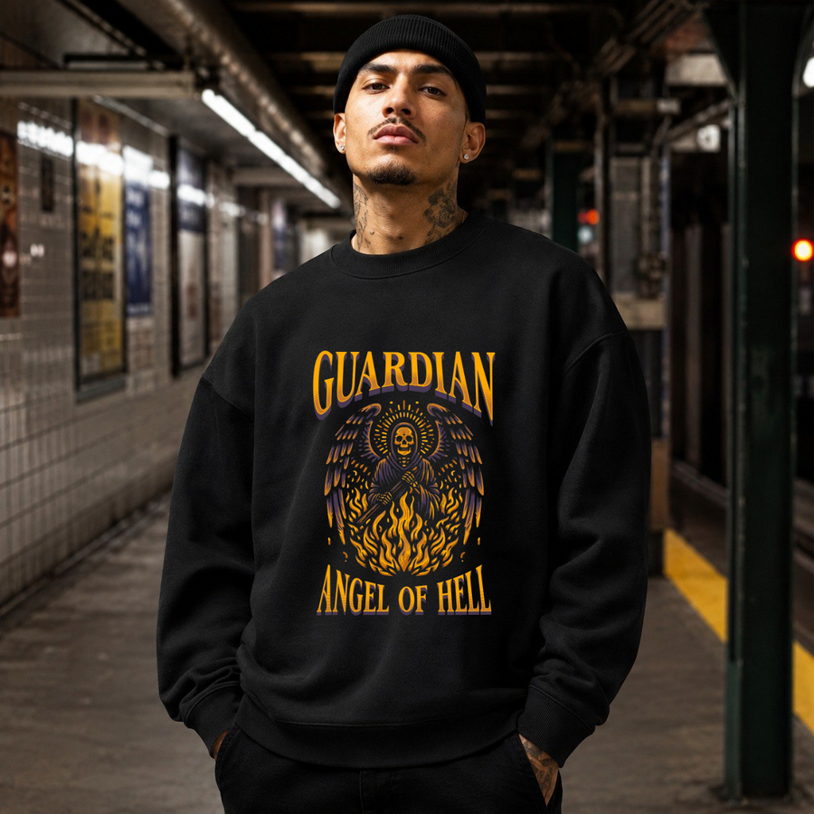 Guardian Angel of Hell Skull Sweatshirt – Gothic Streetwear Poster Graphic Sweatshirt - Color: black