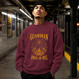 Guardian Angel of Hell Skull Sweatshirt – Gothic Streetwear Poster Graphic Sweatshirt - Color: maroon